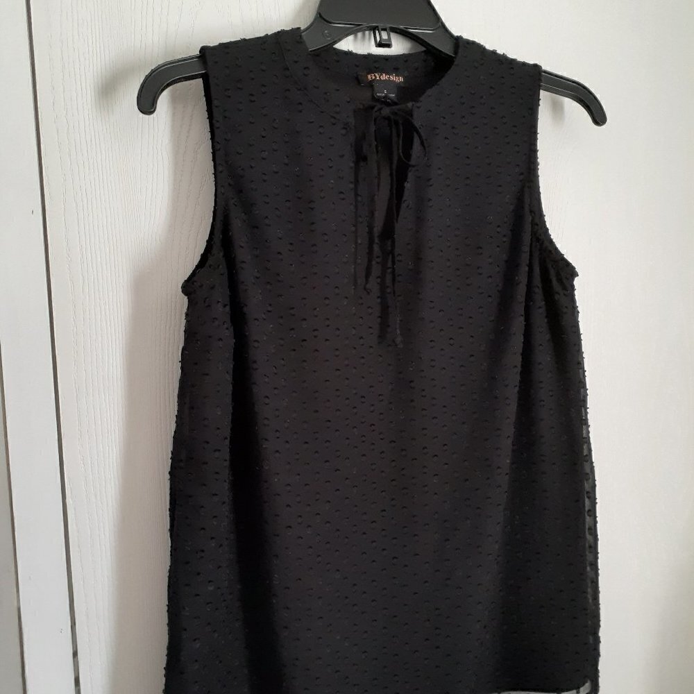 BY DESIGN Black Chiffon Lined Tank Top; Neck Tie; Dotted Texture; Size Small